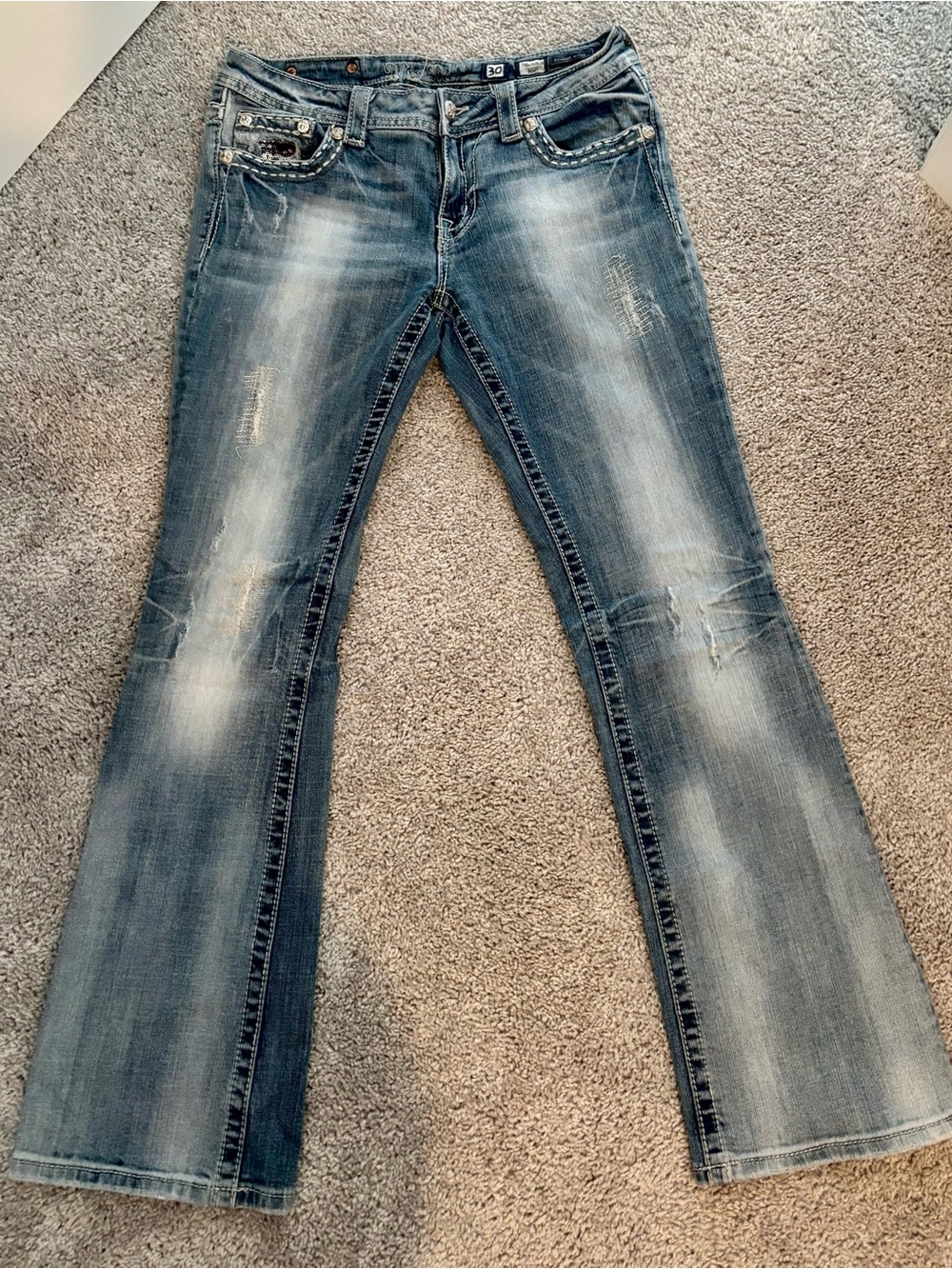 Women’s Miss Me Distressed Bootcut Jeans - Blue Denim